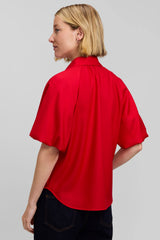 Foxcroft Paula Solid Puff Sleeve Shirt in Red