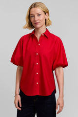 Foxcroft Paula Solid Puff Sleeve Shirt in Red