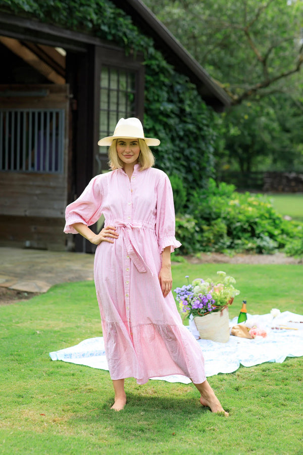 Holly Shae Catherine Dress in Pink Seersucker