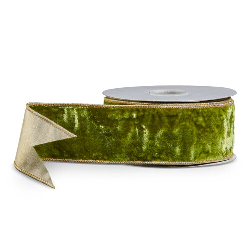 Apple Green Velvet and Gold Wired Ribbon