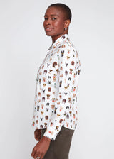Creme and Black Dog Print Top