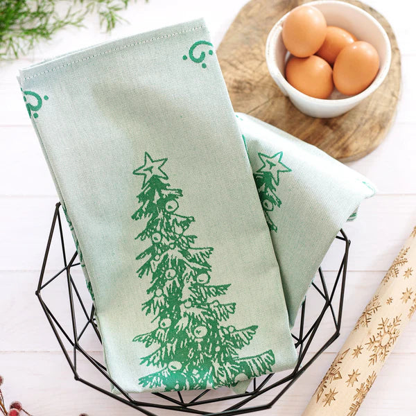 Vietri Set of 2 Strofinaccio Green Tree Dish Towels