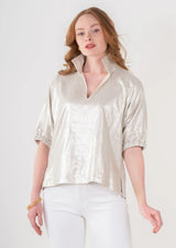 Emily McCarthy Poppy Top in Platinum Metallic Linen