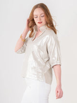 Emily McCarthy Poppy Top in Platinum Metallic Linen