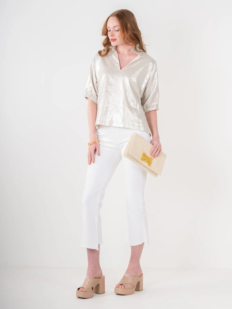 Emily McCarthy Poppy Top in Platinum Metallic Linen