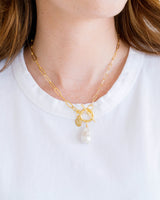 Susan Shaw Gold Paperclip and Baroque Pearl Chain Necklace