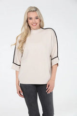Elira Scallop Trim Mock Neck in Oatmeal