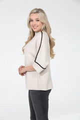 Elira Scallop Trim Mock Neck in Oatmeal