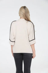 Elira Scallop Trim Mock Neck in Oatmeal