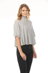 Liora Pleated Mock Neck Knit Top in Heather Gray