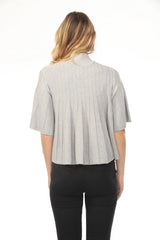 Liora Pleated Mock Neck Knit Top in Heather Gray