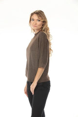 Clara Mock Neck Pocket Knit Sweater in Chocolate Brown