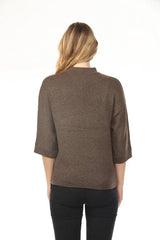 Clara Mock Neck Pocket Knit Sweater in Chocolate Brown