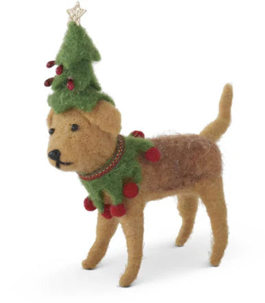 Brown Wool Dog with Tree Hat