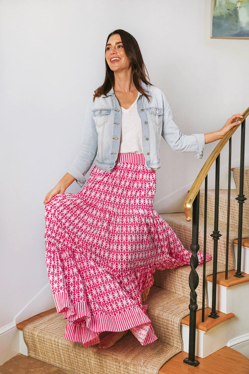 Brooks Avenue Triple Tiered Maxi Skirt in Spice Market Pink