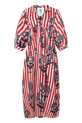 Taj Maxi Dress in Navy Flower on Red Stripe