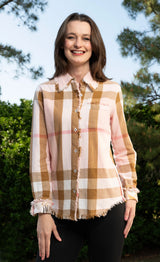 Dizzy Lizzie Cape Cod Pink + Chocolate Plaid Button Down
