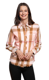 Dizzy Lizzie Cape Cod Pink + Chocolate Plaid Button Down