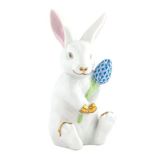 Herend Blossom Bunny in White and Blue