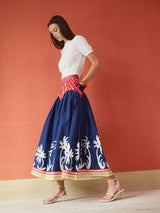 Brooks Avenue Arched Skirt - Painter's Garden Navy
