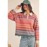 Celeste Whimsical Stripe Collared Scalloped Top