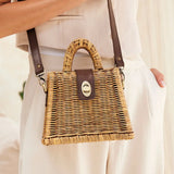Rattan Petite Handbag with Detachable Crossbody Strap