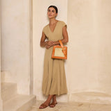 Rattan Brown Cane Handbag with Buckle