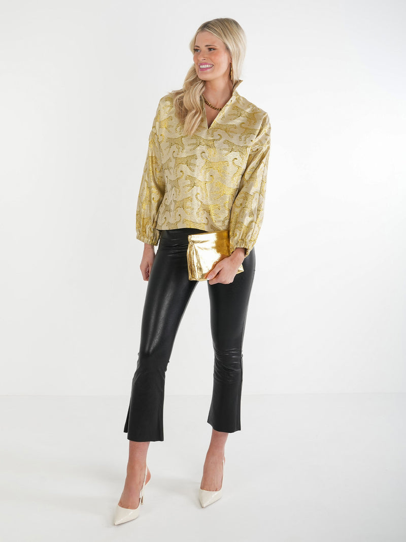 Emily McCarthy Poppy Pop Over in Gold Jaguar Jacquard