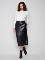 Charlie B Faux Leather Midi Skirt in Black