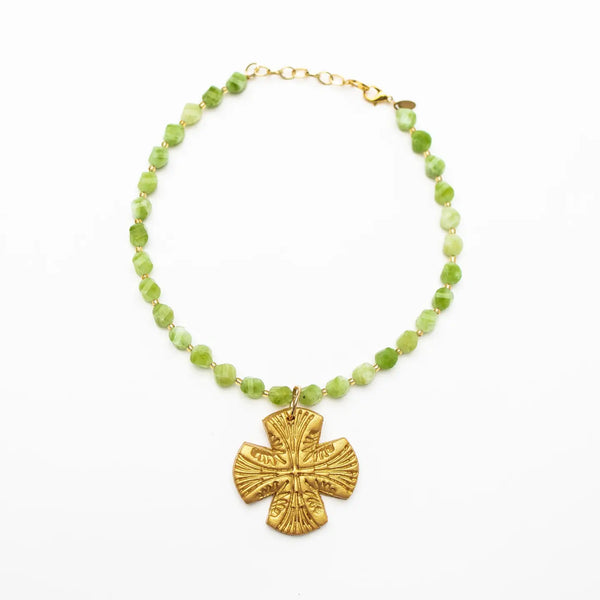 Green Small Nuggets with Martha Cross Necklace