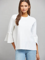 Contrast Flare Bell Slv Mixed Media Sweater