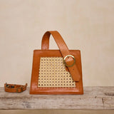 Rattan Brown Cane Handbag with Buckle