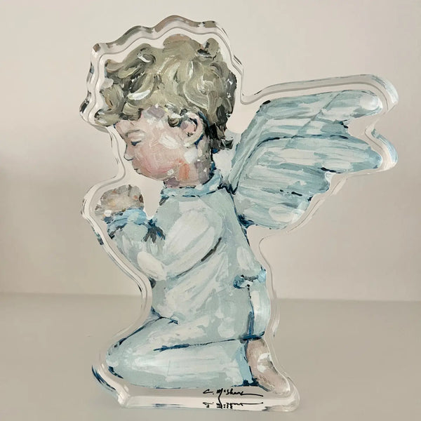 Mini Brunette Boy Angel Shelfie in Blue