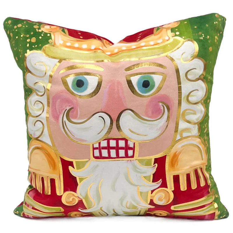 Gold Foil Mr. Nutcracker Red and Green Pillow