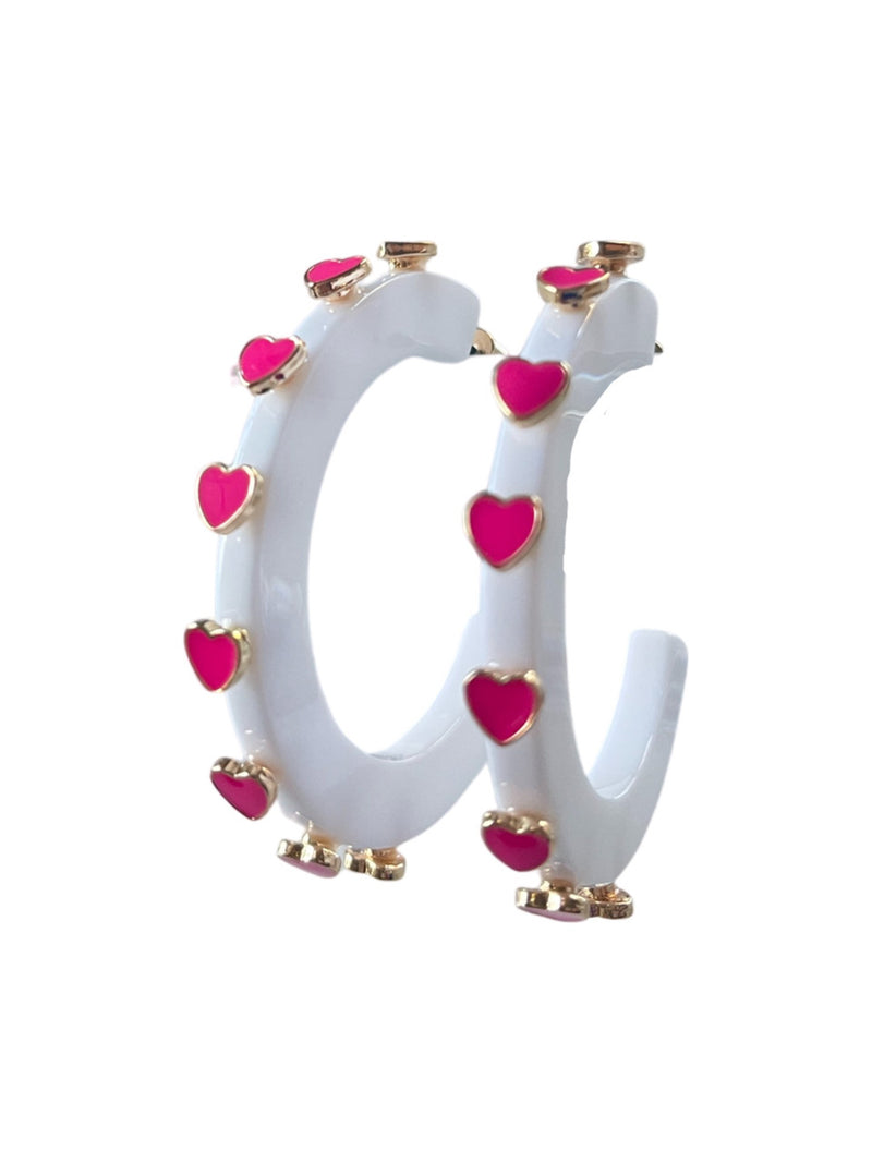 Smith & Co. Heart Jewel Hoop in White/Pink