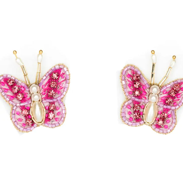 Pink Pearl Butterfly Studs