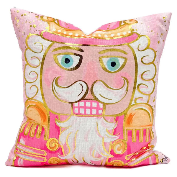 Gold Foil Mr. Nutcracker Hot Pink Pillow