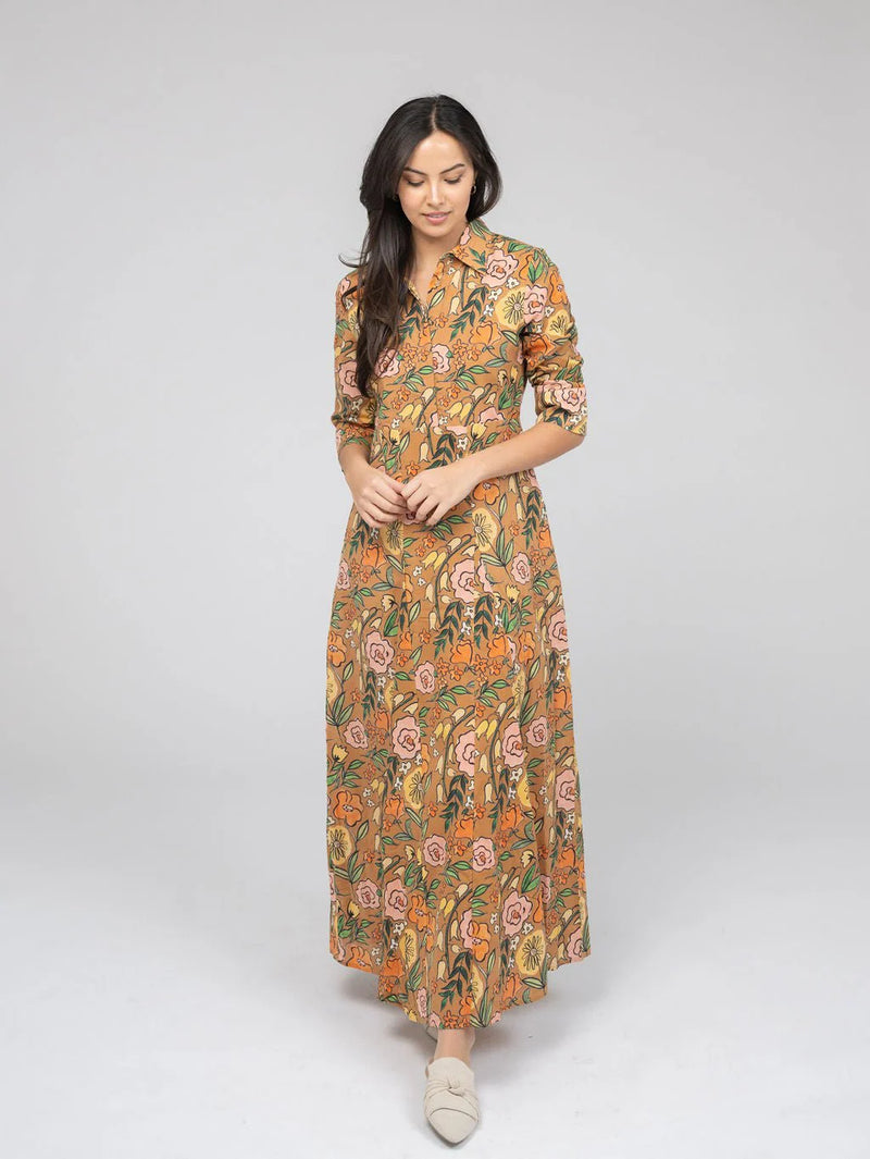 Beau & Ro Alexa Dress in Fall Garden Tan