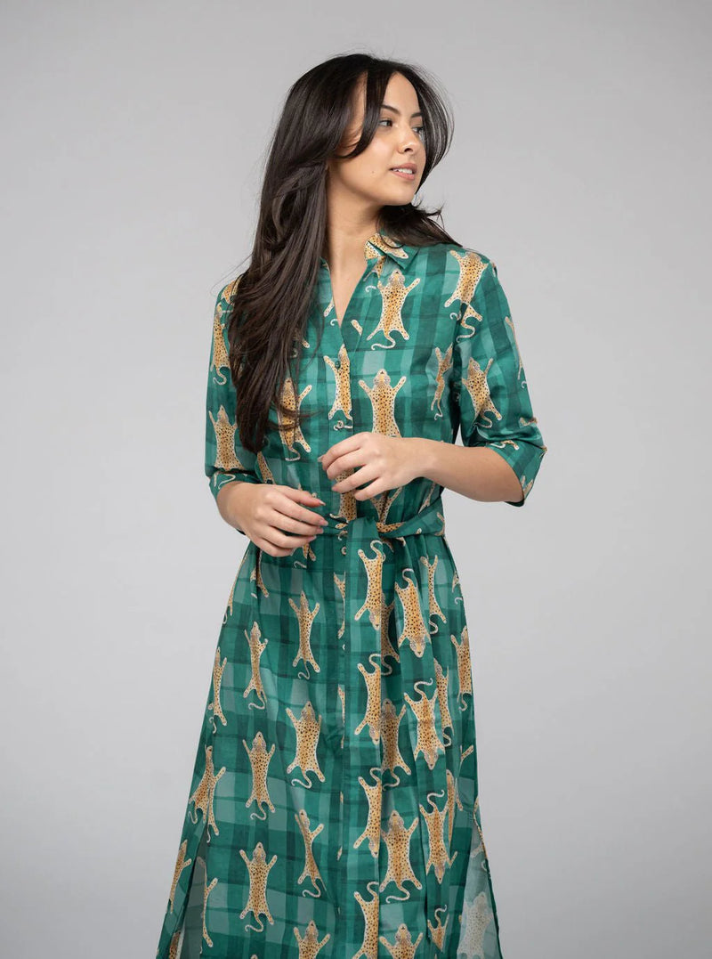 Beau & Ro Eloise Dress in Cheetah Green