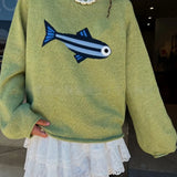 Oceanic Adventure Sardines Pattern Knit Sweater