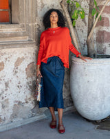 Catalina Cotton Ruffle Sweater in Desert Red (One Size)