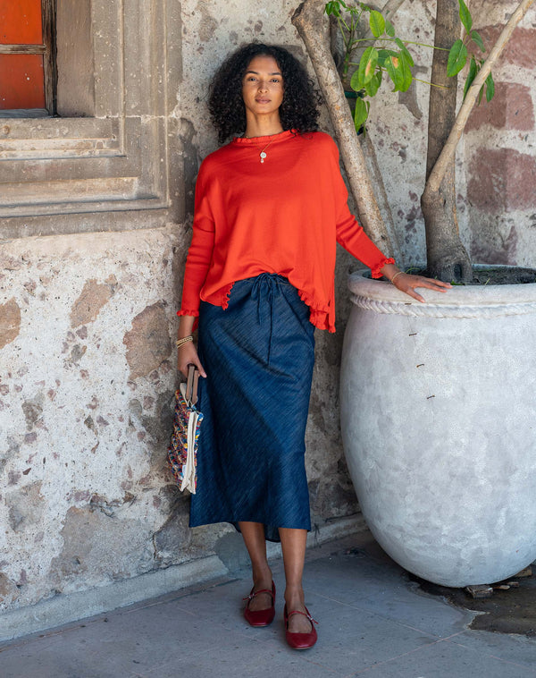 Catalina Cotton Ruffle Sweater in Desert Red (One Size)