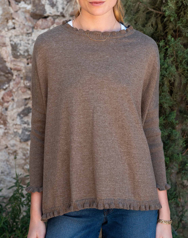 Mersea Taupe Catalina Cotton Ruffle Sweater (Two Size Options)