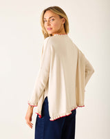 MERSEA Catalina Cotton Ruffle Sweater in Warm Cream + Ribbon Red