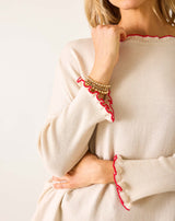 MERSEA Catalina Cotton Ruffle Sweater in Warm Cream + Ribbon Red