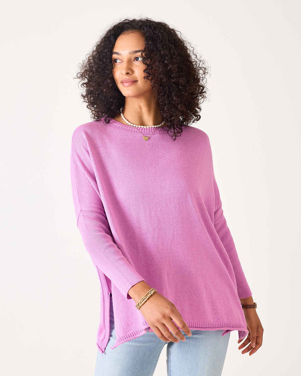 Catalina Cotton Crewneck Sweater in Razzle Pink (Two Size Options)