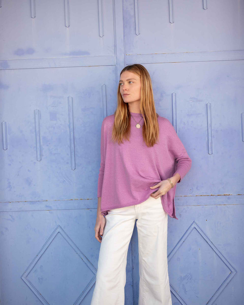 Catalina Cotton Crewneck Sweater in Razzle Pink (Two Size Options)