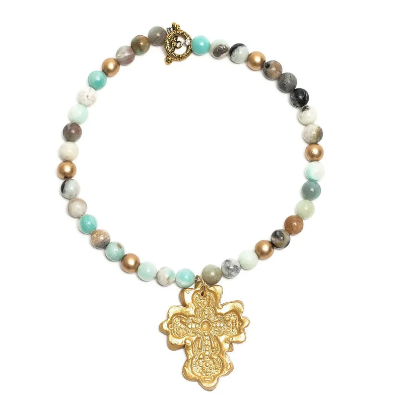 Amazonite with Cherrie Cross Necklace