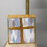 4x1.5x4" Handpainted Canvas Tabletop, Cross, Pale Blue/Gold