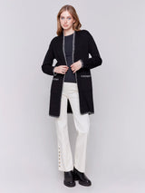 Charlie B Blanket Stitch Long Cardigan in Black